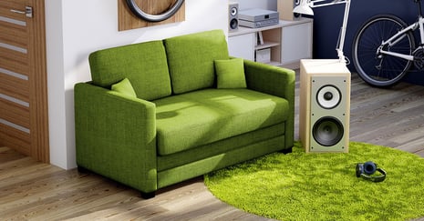 Zielona sofa rozkladana do pokoju młodzieżowego